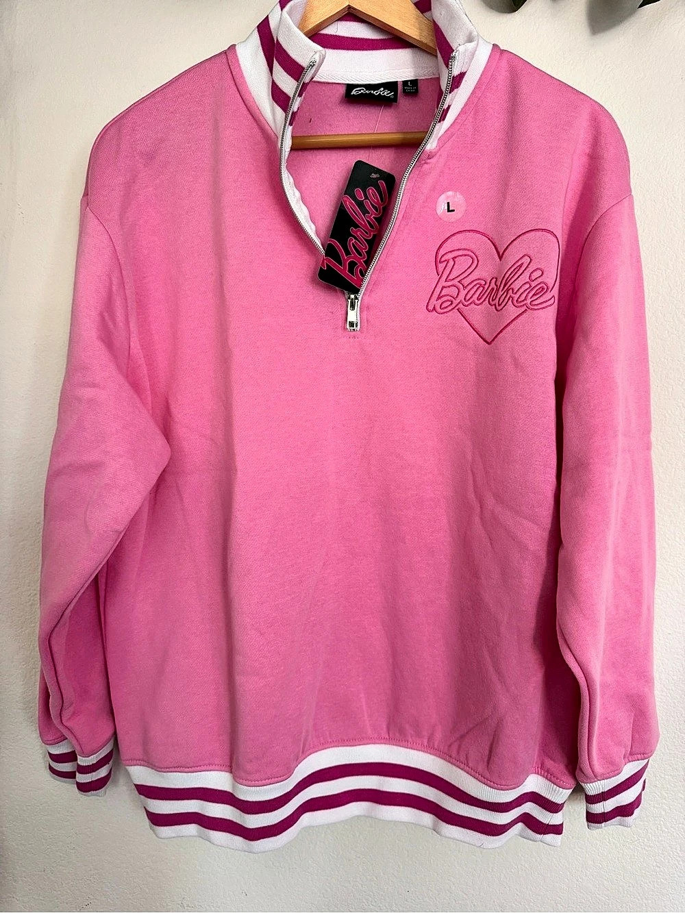 Barbie Quarter-Zip Pullover in Pink Size Large NWT